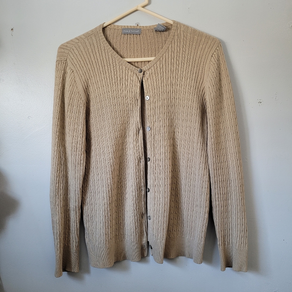 100% cotton Cableknit Beige Cardigan Sweater